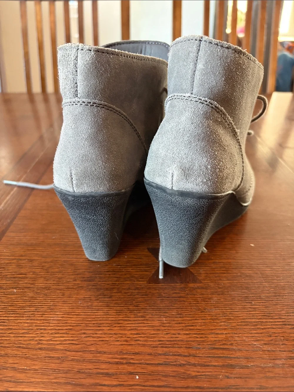 White Mountain Gray Suede Lace-Up Wedge Booties